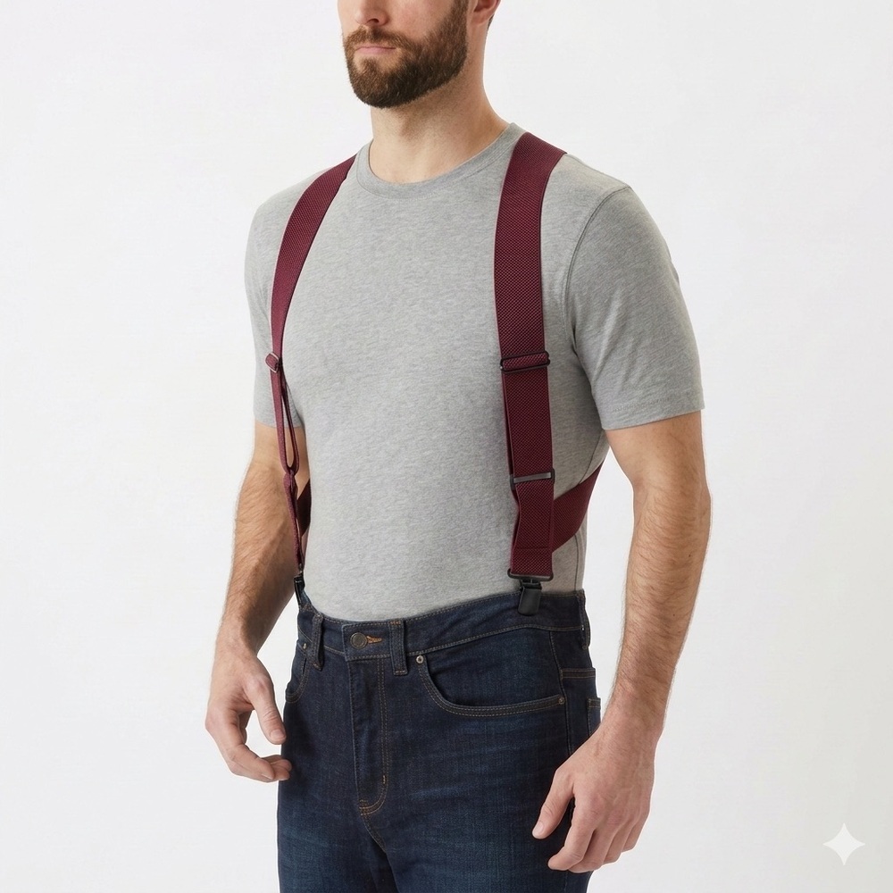 Duluth Trading Co Mens Side Clip Suspenders Burgundy 2 Inch Braces